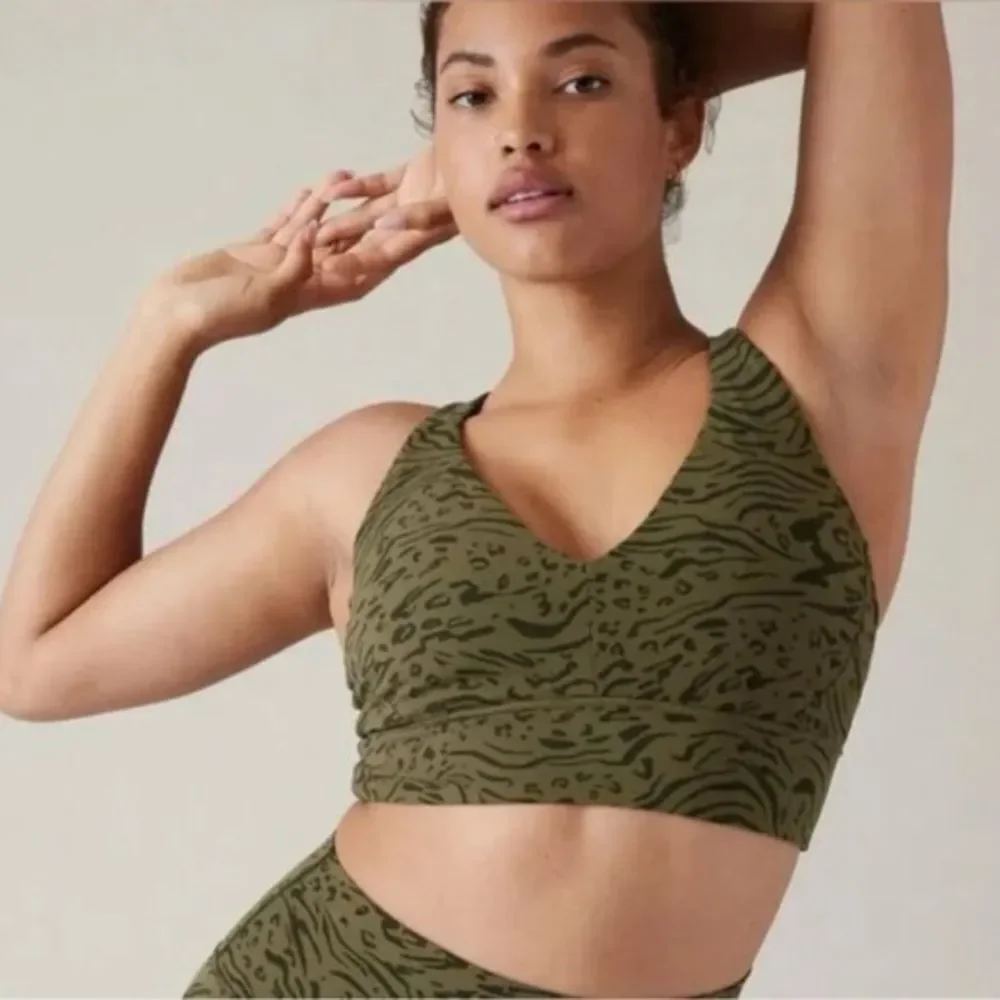 Athleta Transcend Plunge Bra NEW with tags Size Large D/DD Nina Animal Olive - Picture 2 of 14